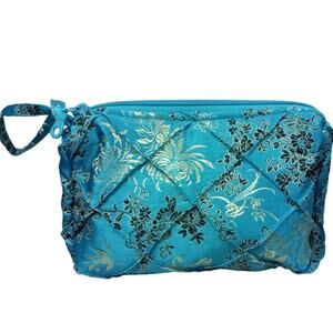 HANDS OF HOPE Floral Teal Satin Make-up/Toiletries Bag   Travel Vacation Elegant
